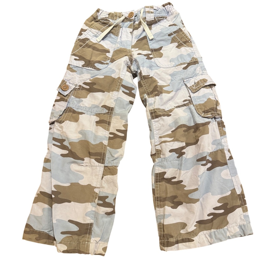Mini Boden Boys Blue Camo Cargo Pants Size 4-5Y Elastic Waist Utility Camouflage